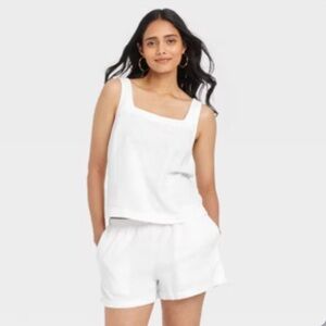 A New Day White Linen Top & Shorts Set - Size Medium